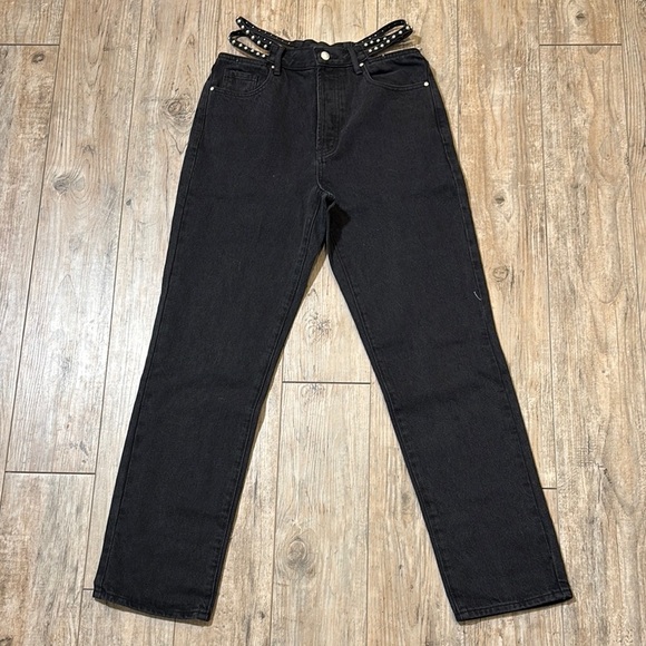 Kendall & Kylie Denim - Kendall & Kylie Eco Black Strappy Stud High Waisted Dad Jeans - SIZE 27